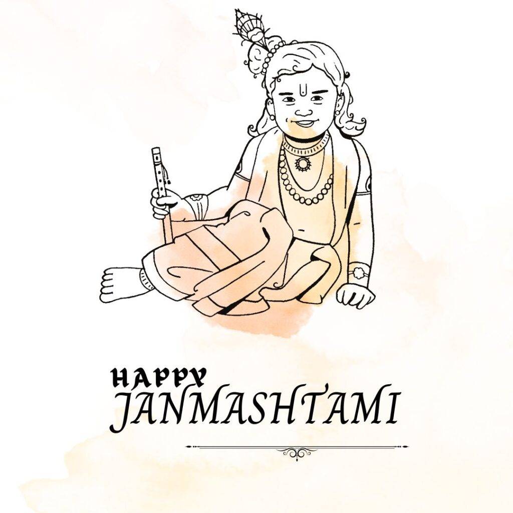 krishna image in white and peach colur with a written text of happy janmashtami festival images