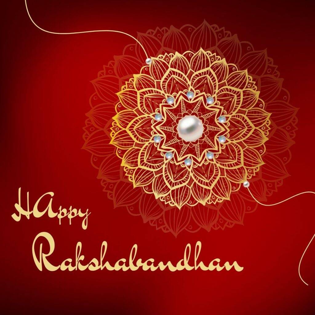 Beautiful red colour designed rakhi image with a text of happy rakshabhandhan festival images