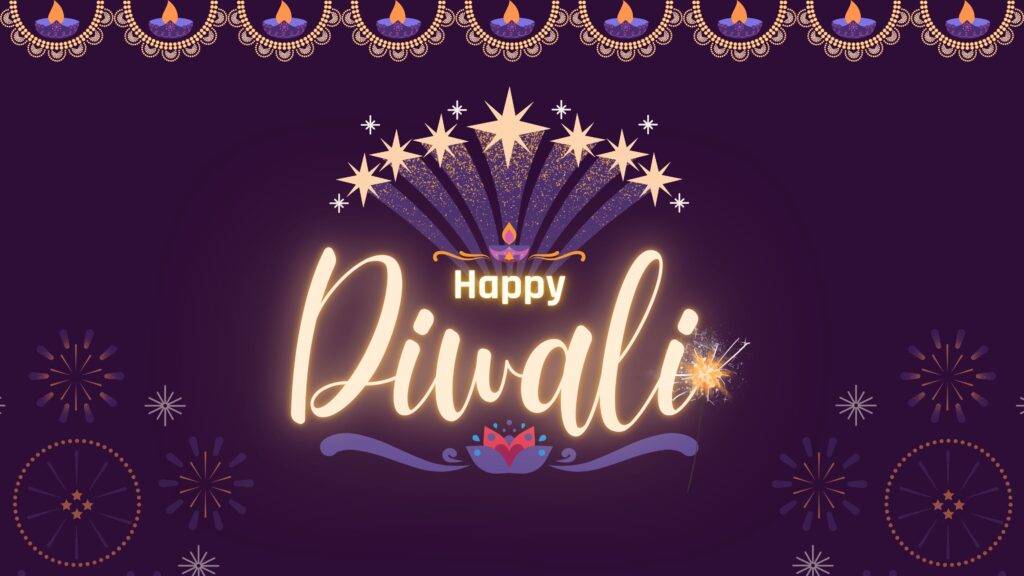 4k happy Diwali beautiful image with neon light text and crackers