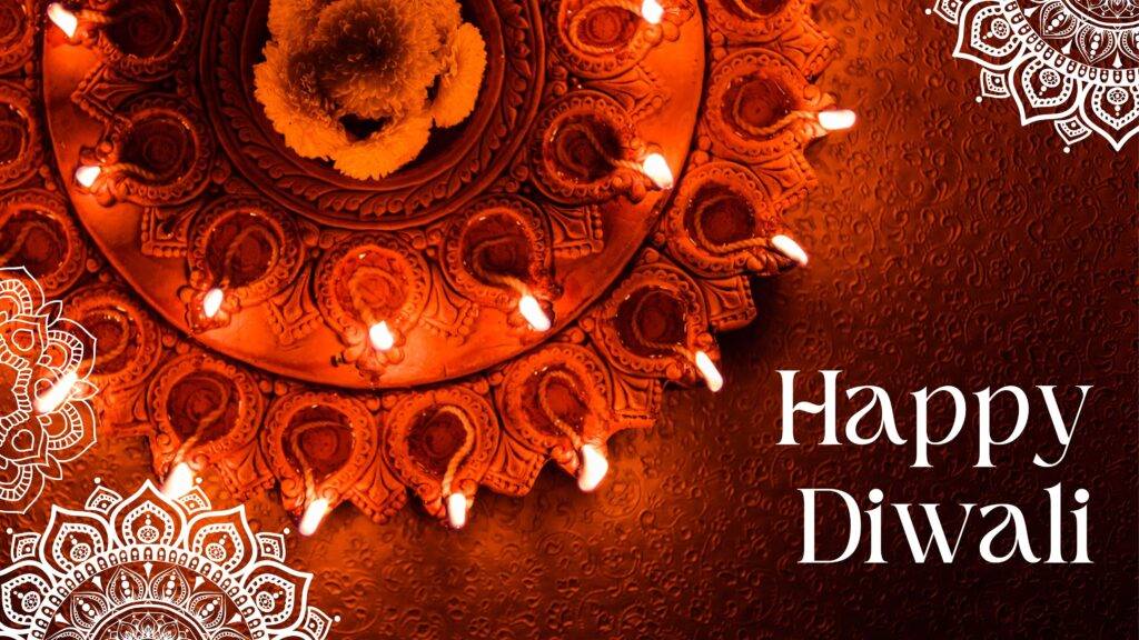 a beautiful 4k happy Diwali Image with traditional lights and rangoli