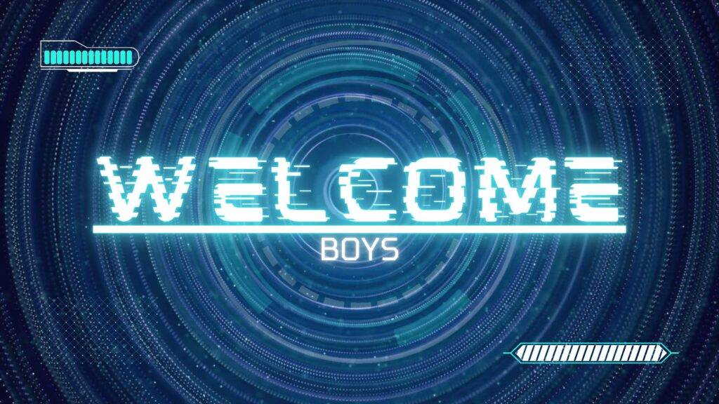 A gaming like welcome text image with blue neon lights