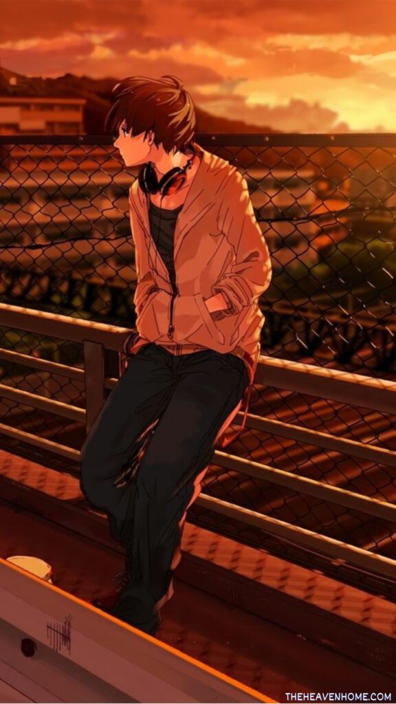 a anime boy sitting on the building during sunset mobile hd wallpaper