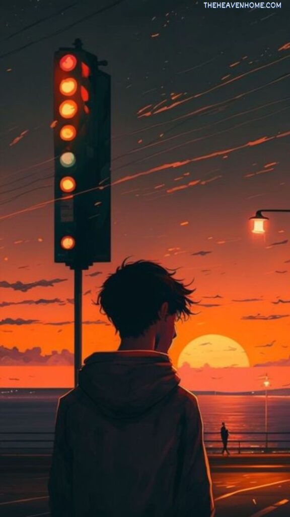 a cute boy walking on the road in the evening anime mobile wallpaper hd