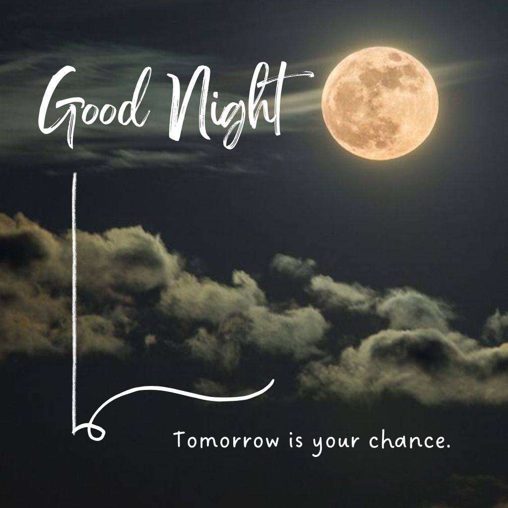 Beautiful full moon image in the cloudy night with good night text and wishes