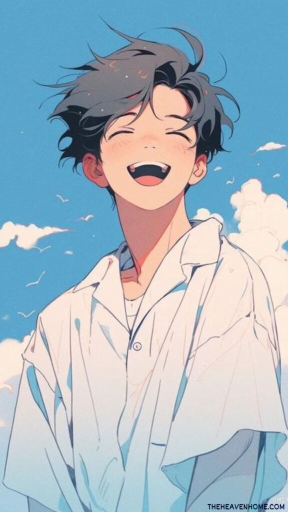 a cute smiling anime boy wallpaper for mobile hd