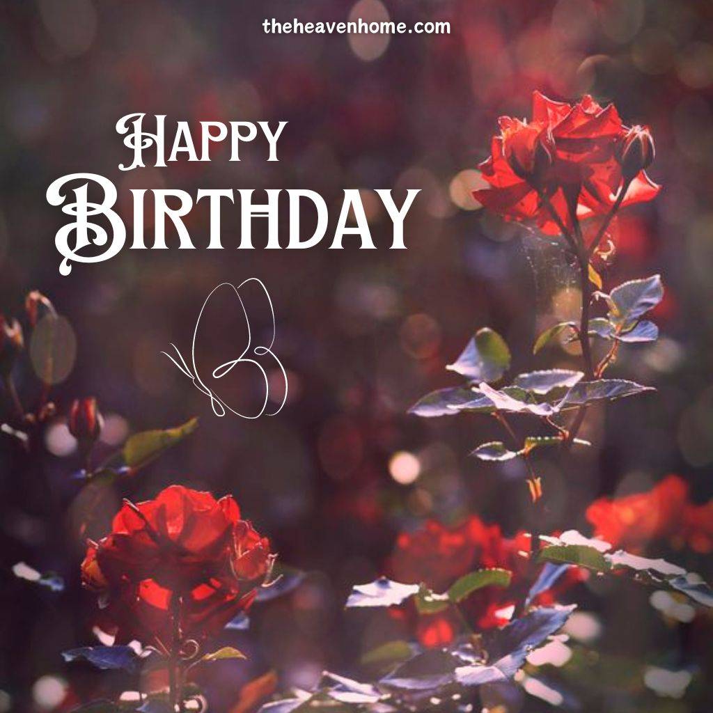 beautiful red flowers images with happy birthday quote