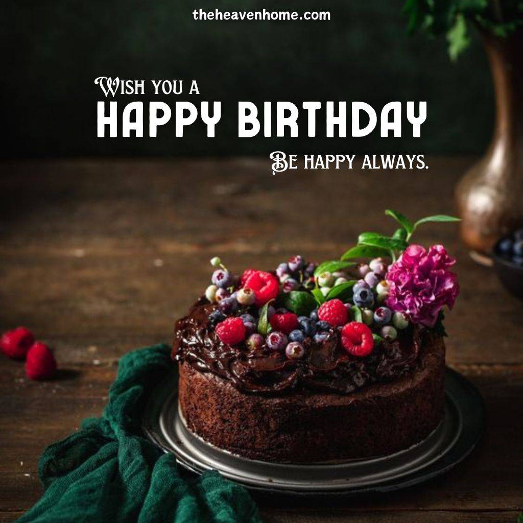 a amazing chocolate cake image with happy birthday wishes