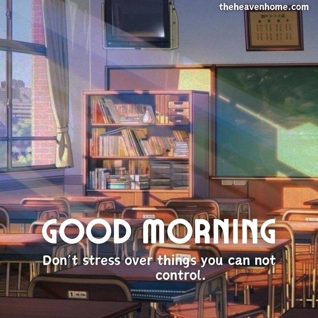 a anime school morning image with good morning text and wishes