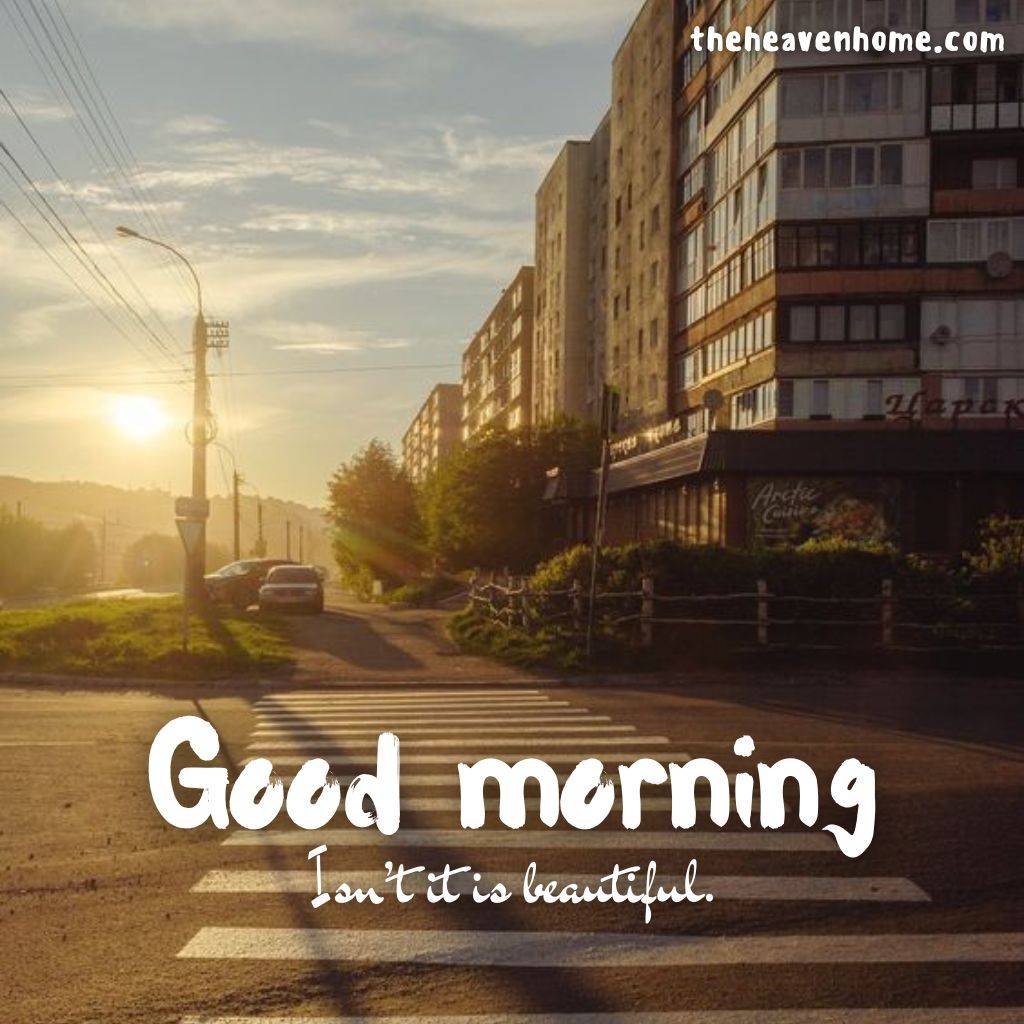 a beautiful city sunrise image with good morning text