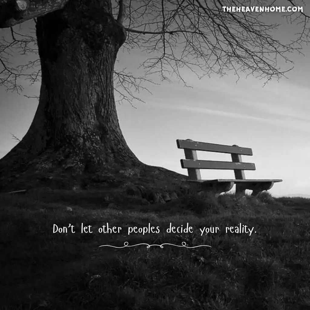 a sitting bench under an ancient tree image with a life quote