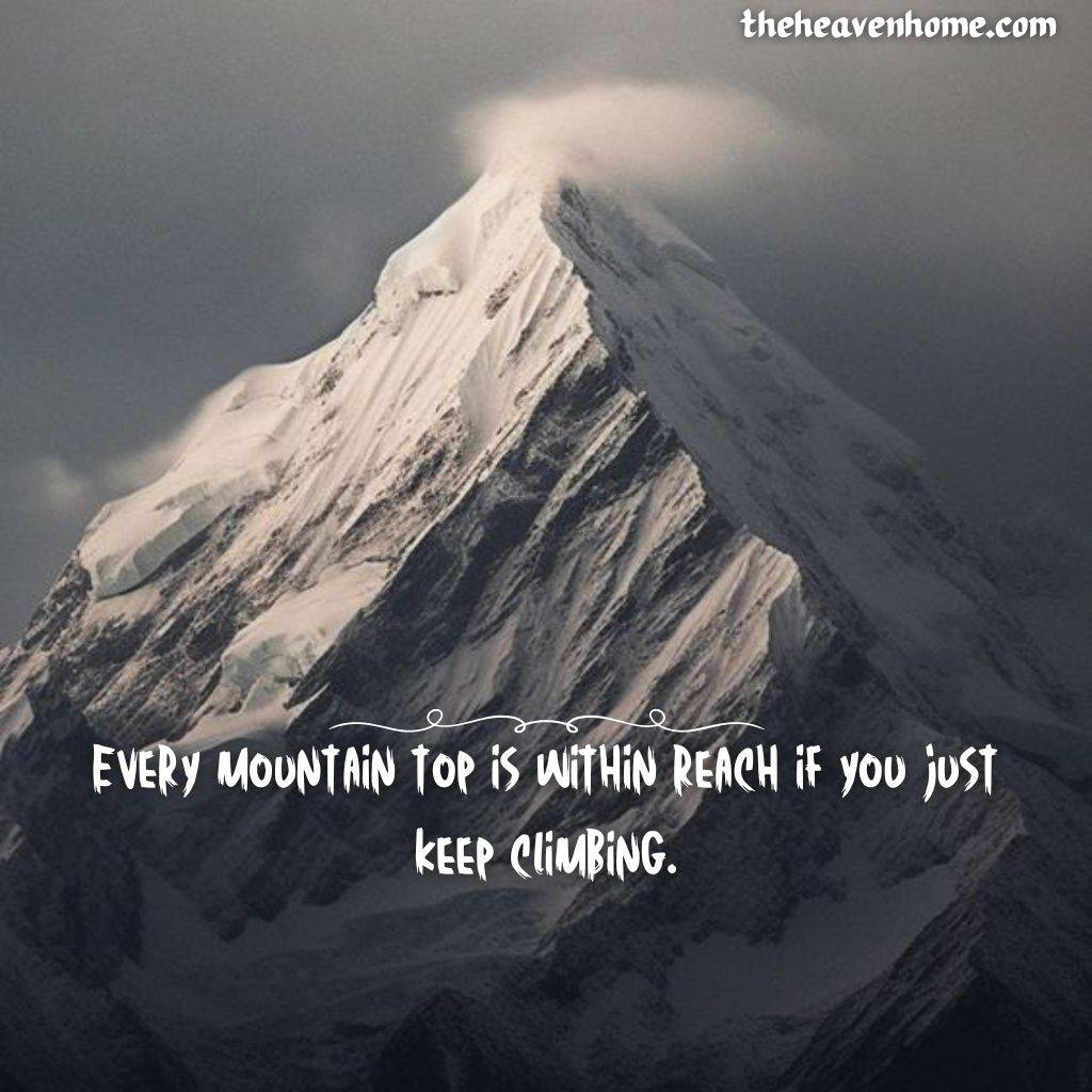 mountain peak above clouds image with a nature quote