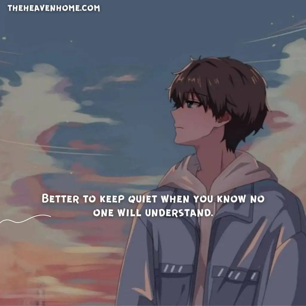 a sad anime boy sitting image with a life reality alone quote