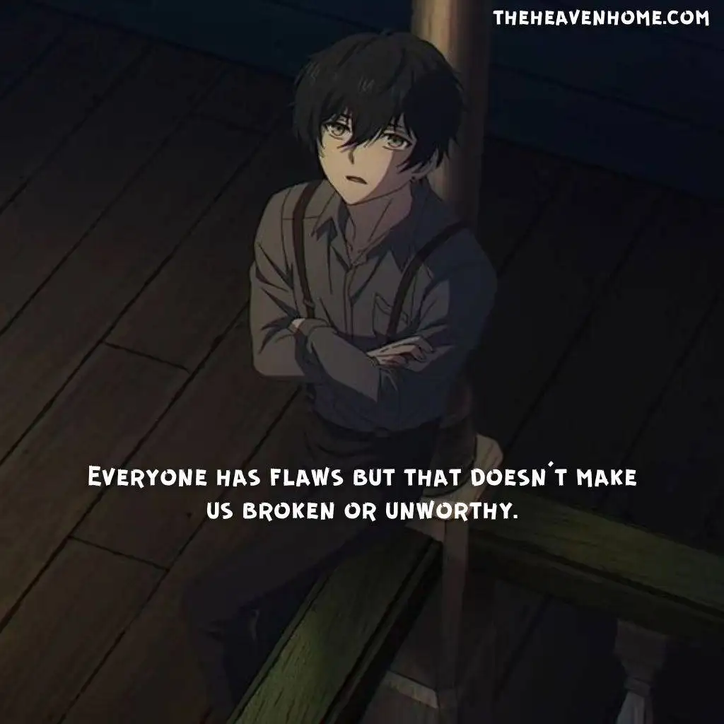 a sad anime boy staring at the sky image with a life quote