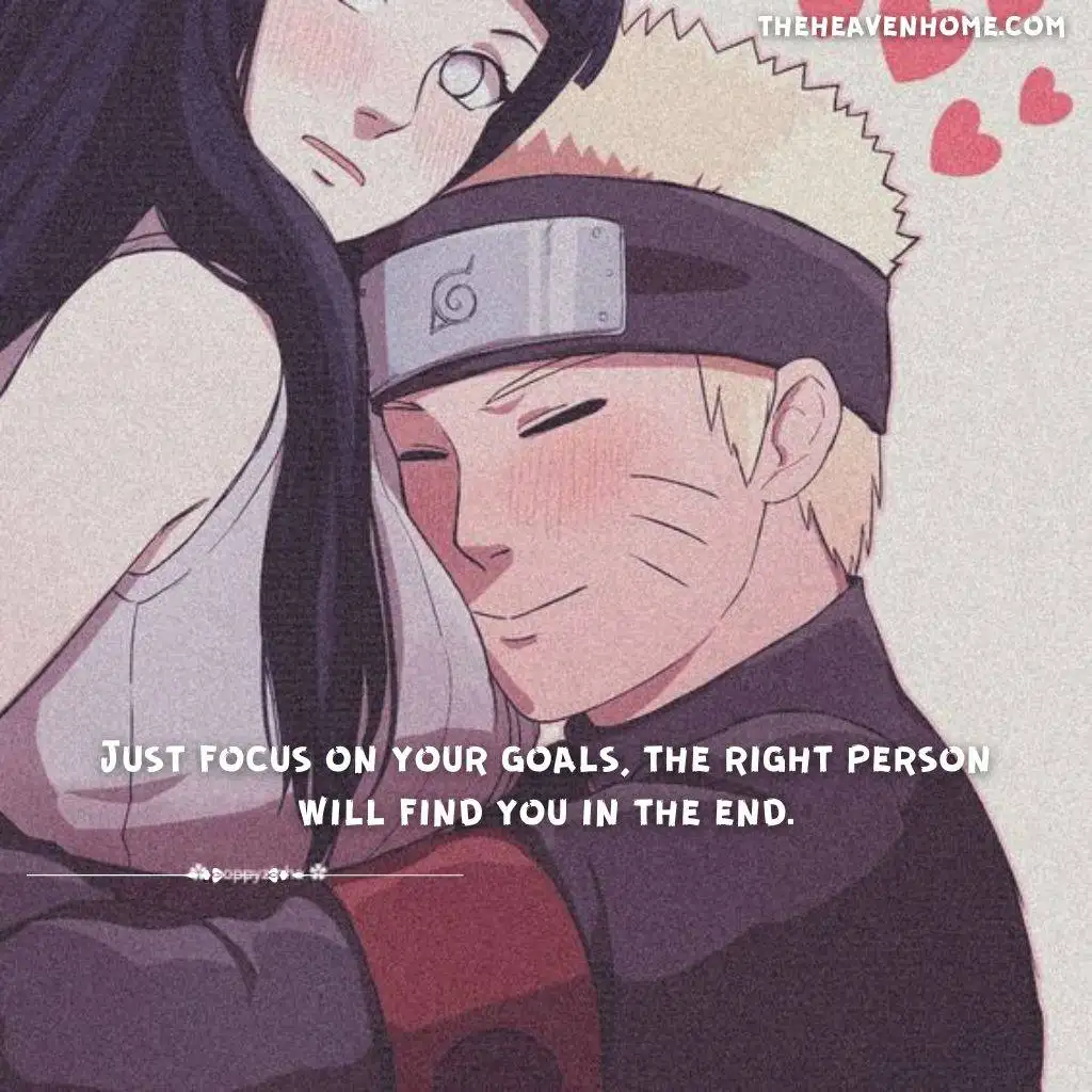 Naruto and hinata love image with a motivational love quote