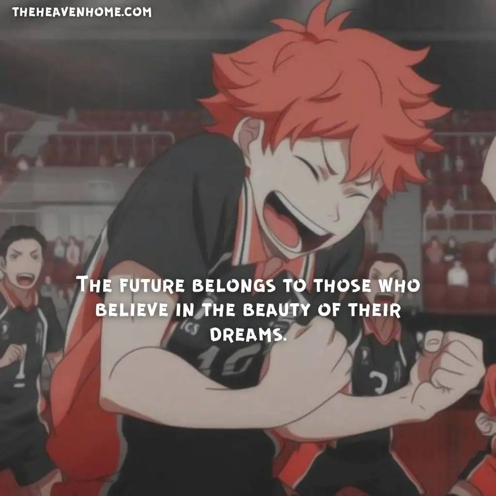 Hinata from haikyuu smiling image with a quote by hinata shoyo