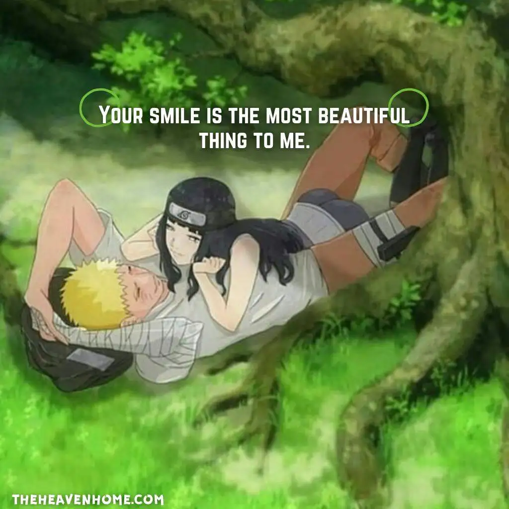 Naruto and Hinata love couple image with a love quote