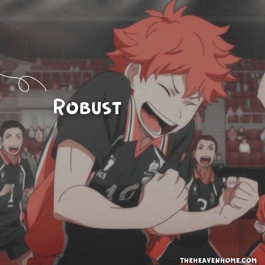 Shoyo hinata smiling image with a english word Robust