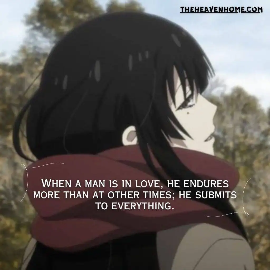 A beautiful anime girl image with a love quote