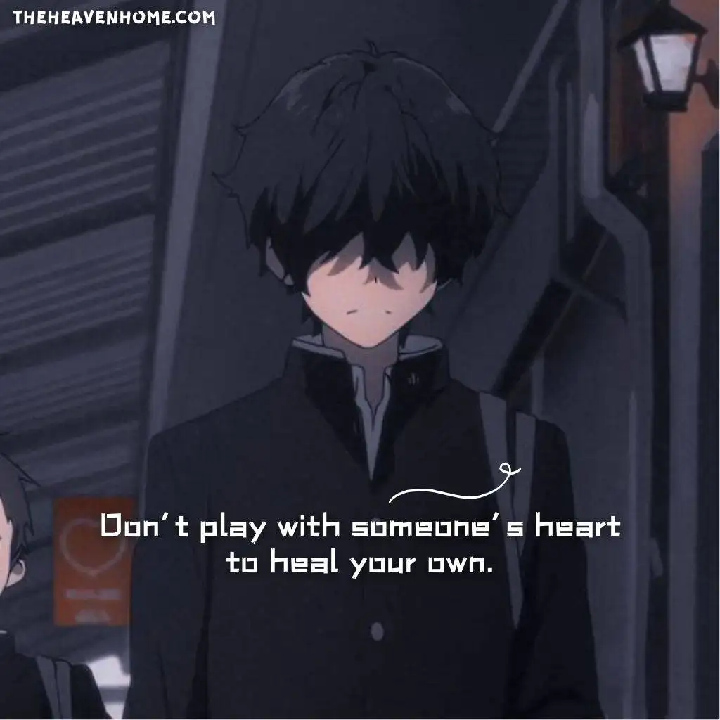 Oreki walking image with a sad face