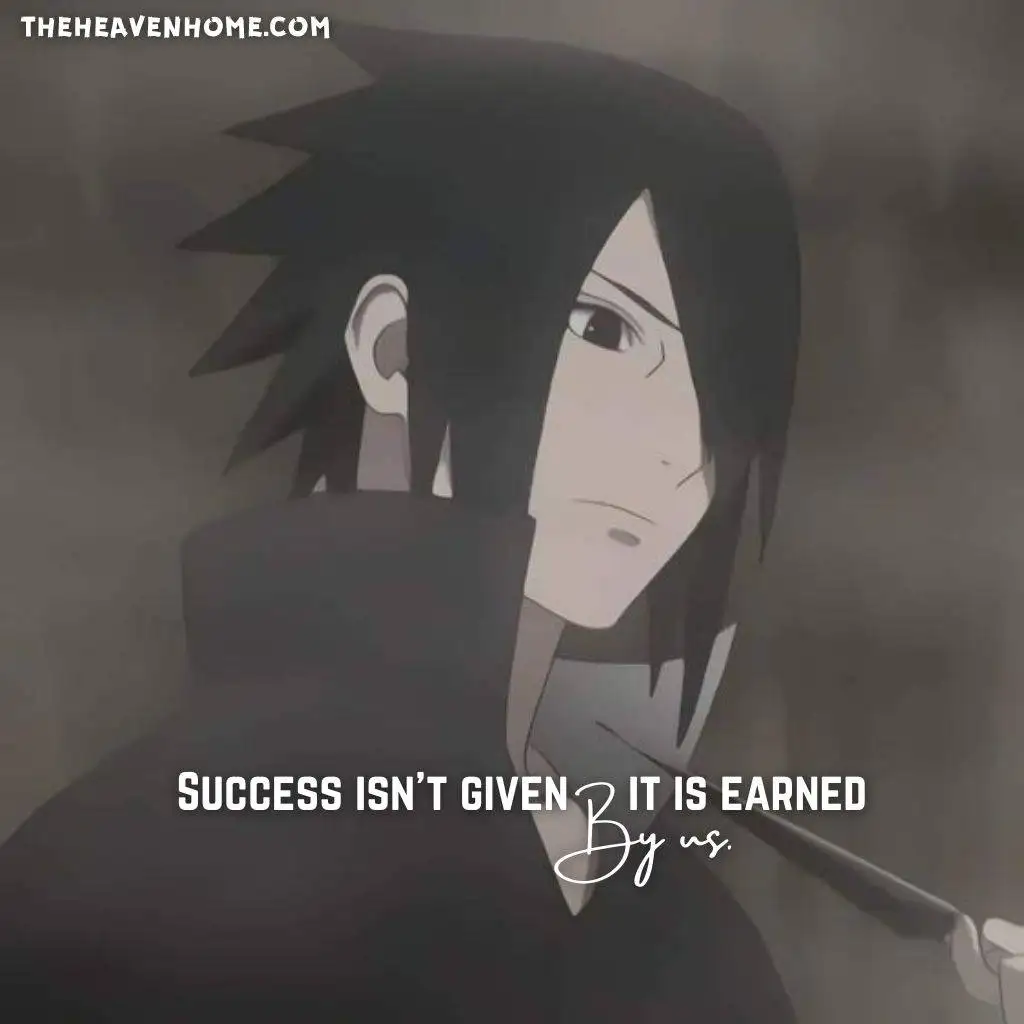 Sasuke uchiha battle image with a success quote