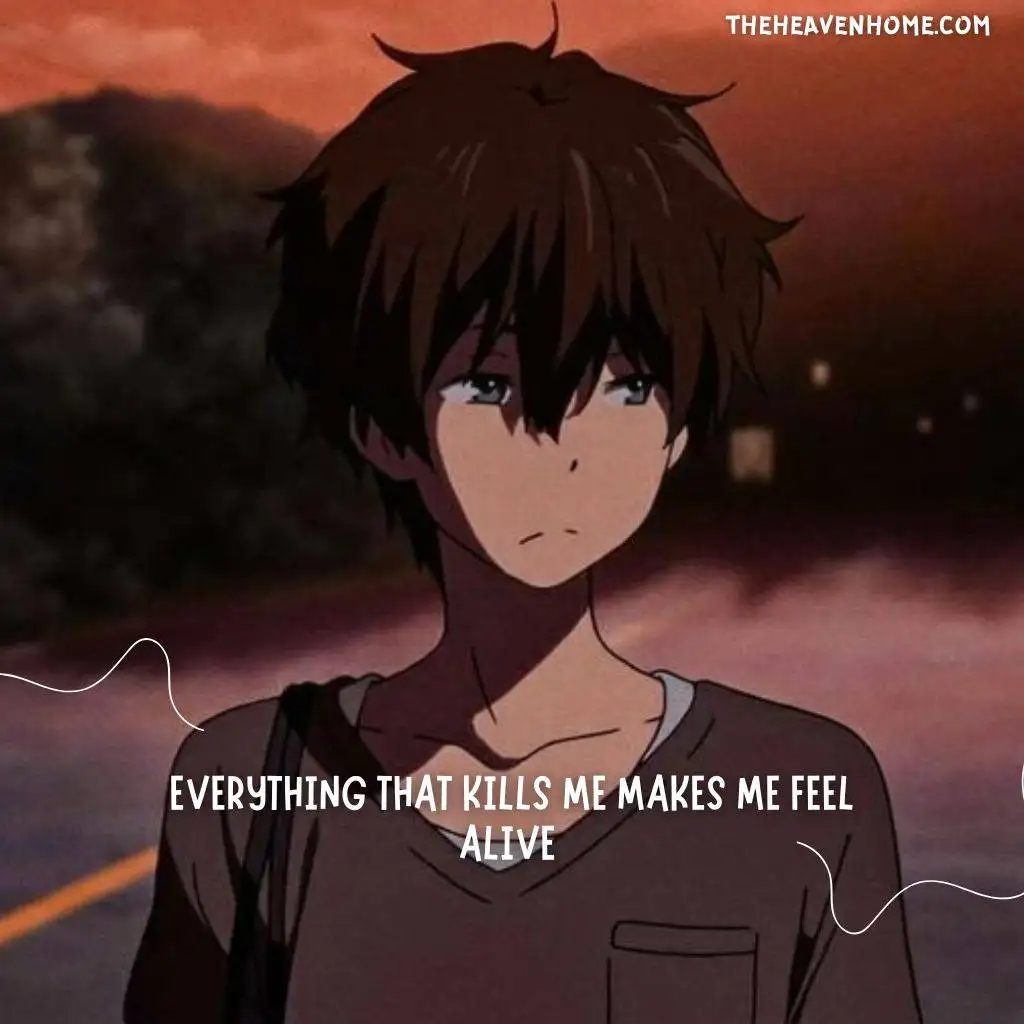 A bored anime boy image with a song lyrics quote