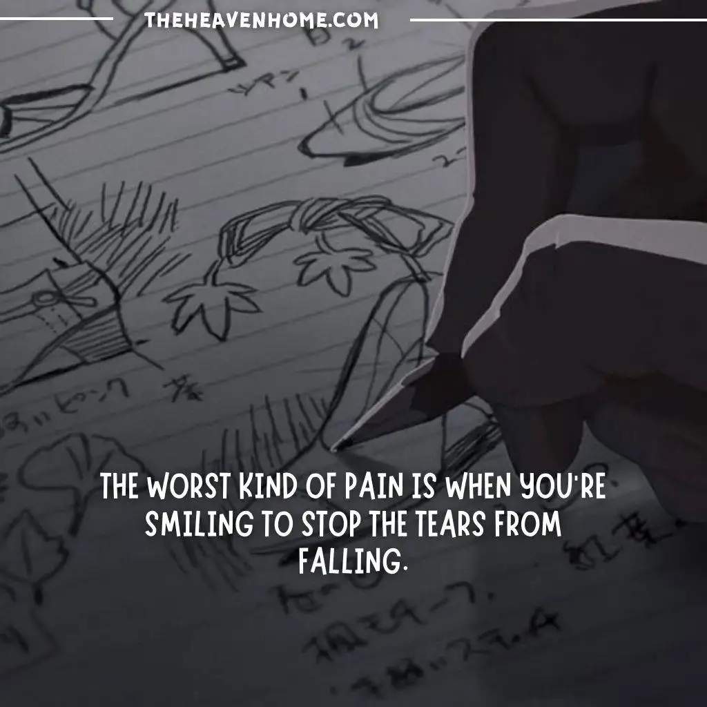 A boy drawing in a notebook image with a pain quote