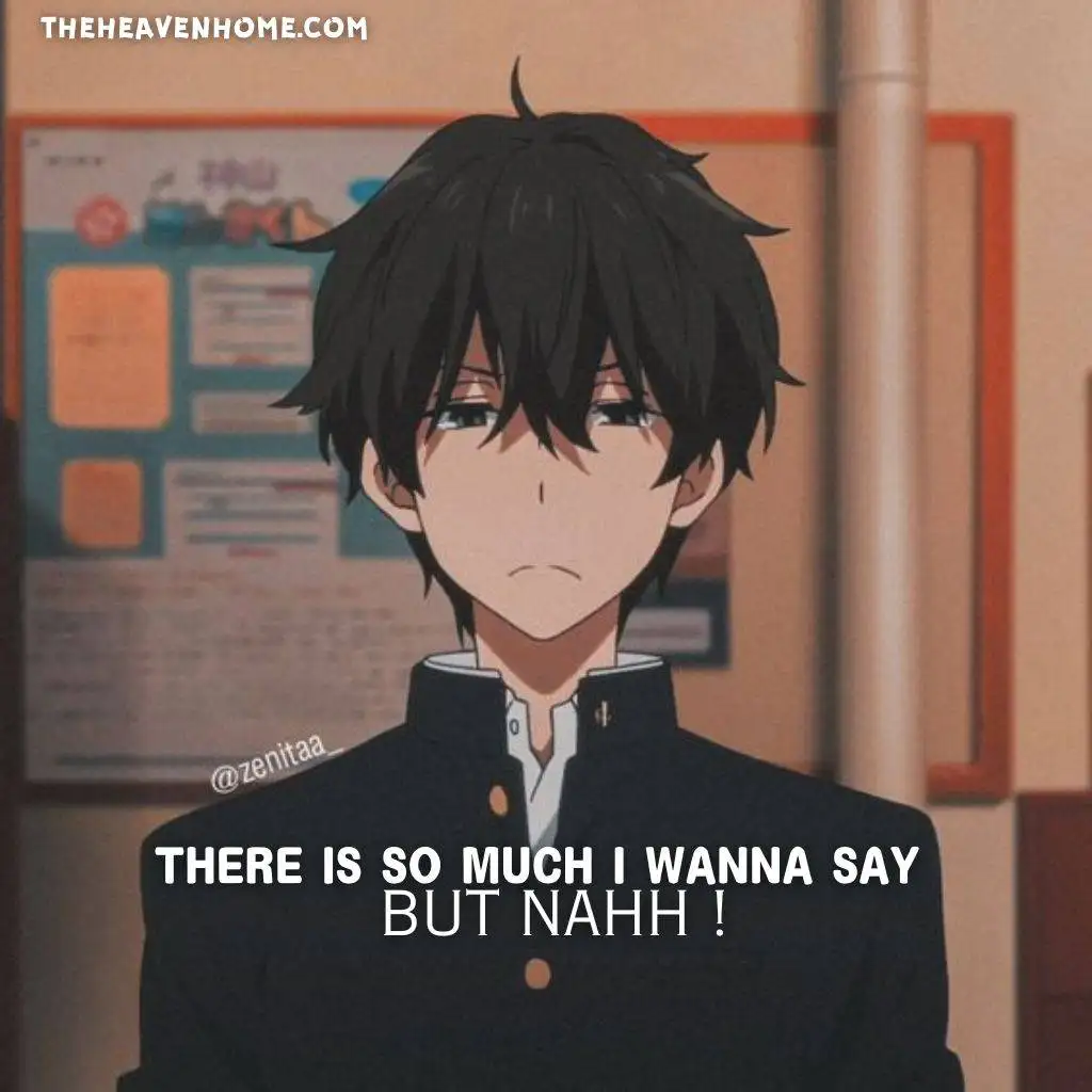 A high school boy anime image with a sadness quote