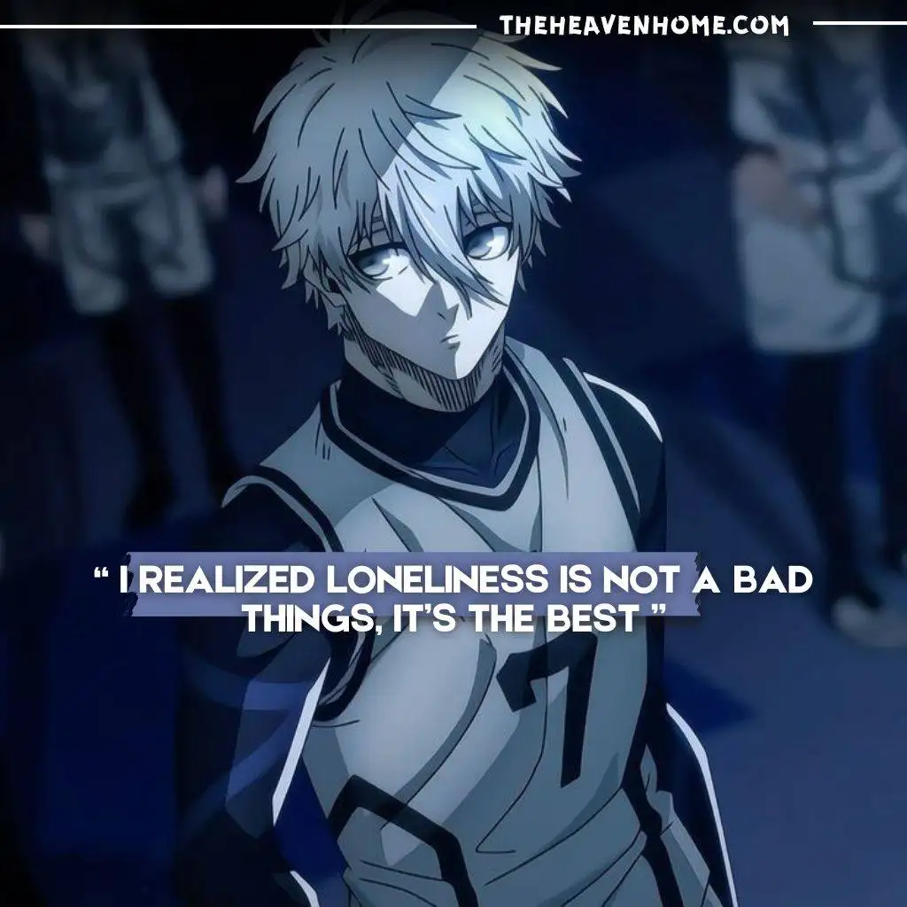 "Anime character with silver hair reflecting on loneliness, with the quote: 'I realized loneliness is not a bad thing; it's the best.'"