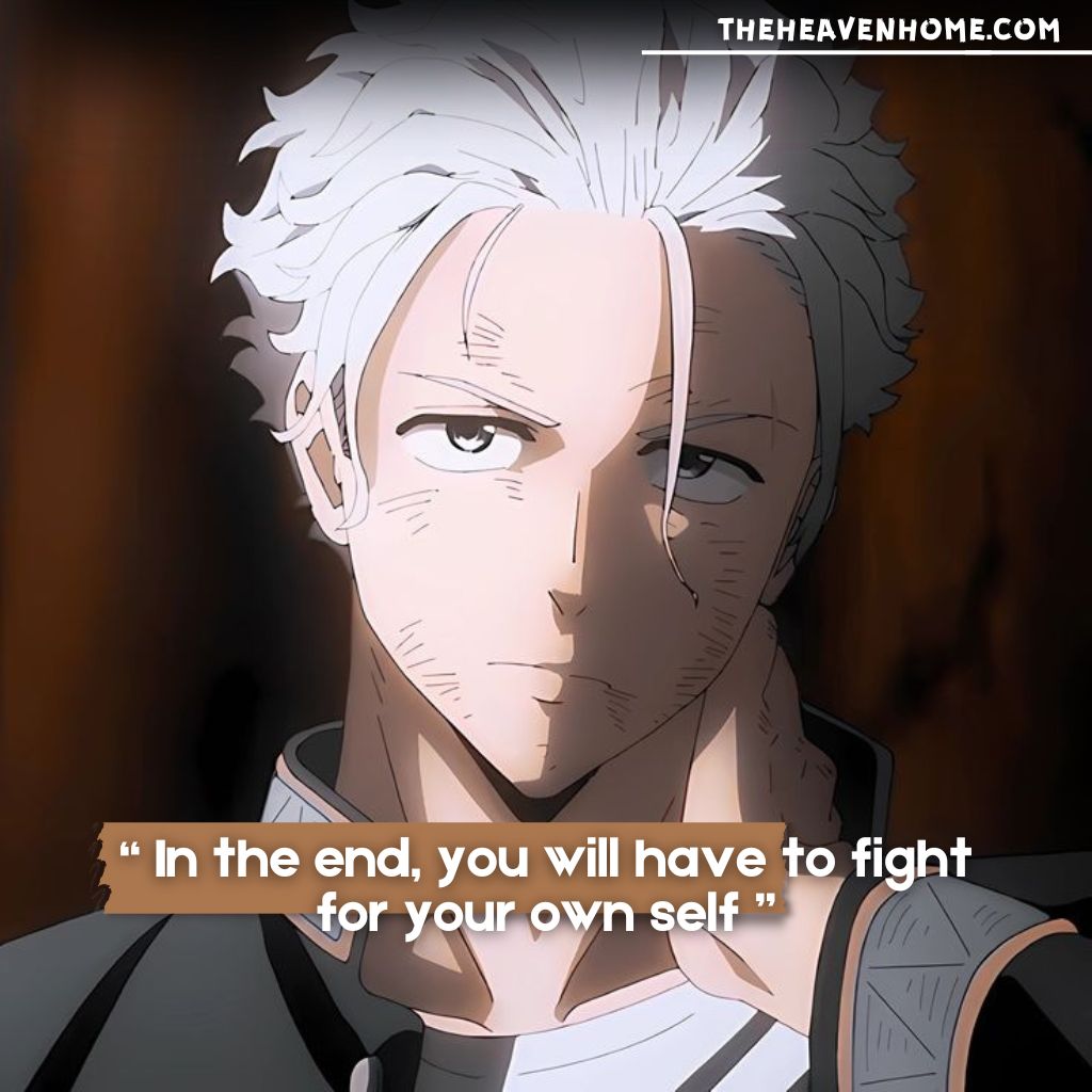 Anime boy with a confident attitude after a fight, casually holding his neck in a cool pose, paired with the quote: 'In the end, you will have to fight for your own self.' A powerful and motivational anime-inspired image.