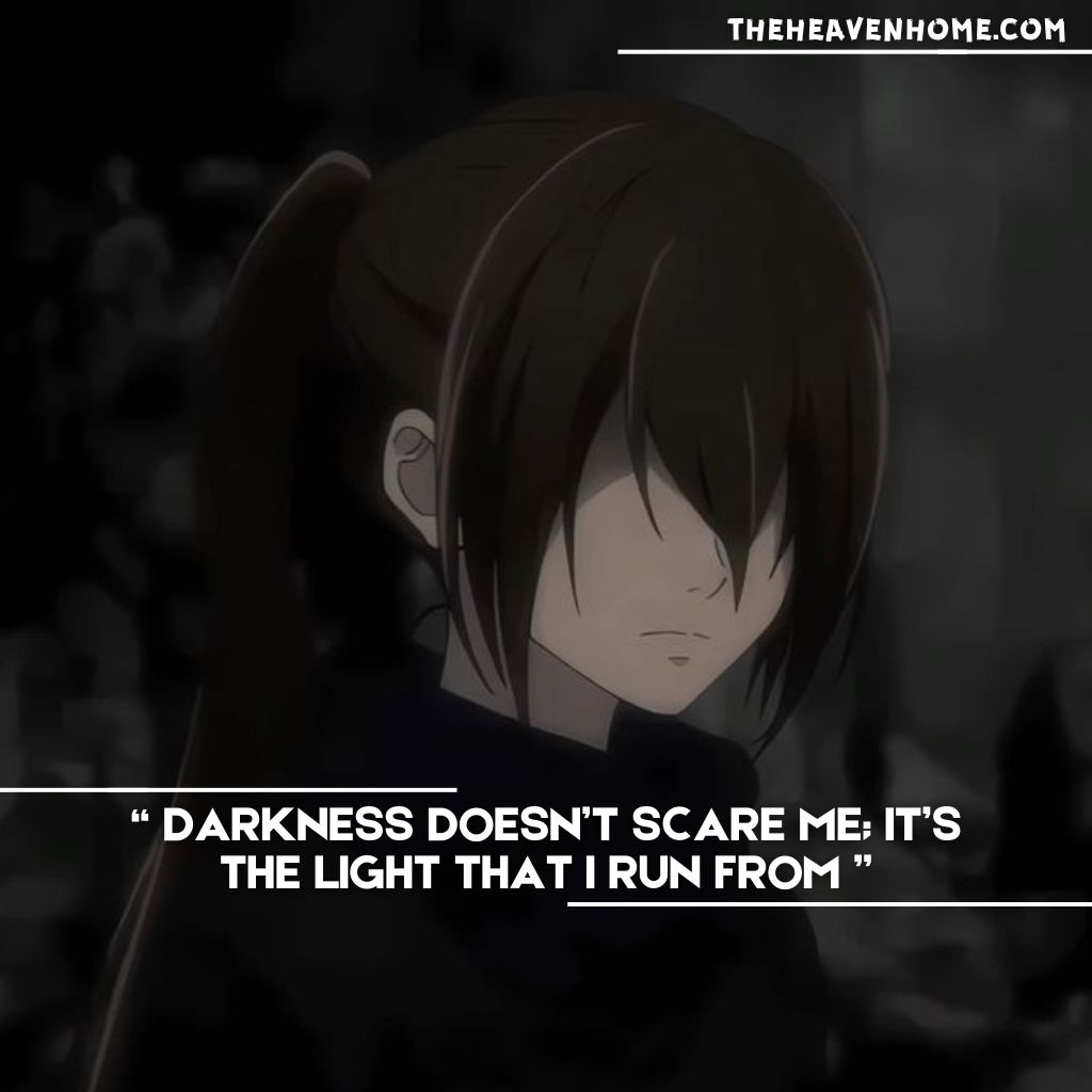 Tower of God Season 2 anime protagonist with a cold, distant expression. Quote reads: 'Darkness doesn’t scare me; it’s the light that I run from.' A striking portrayal of embracing shadows over the harshness of light.