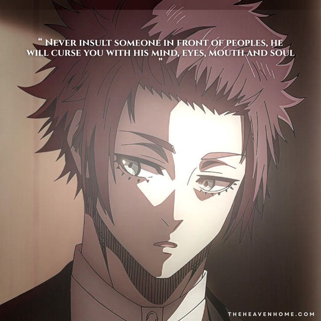 Dark Human Psychology and Darkness Quotes 12 Cold anime character with a sharp glare and emotionless expression, dressed well; image overlaid with a psychological quote: “Insulting people is a curse, not a skill” – dark aesthetic mindset